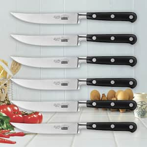 Classic 6-Piece High-Carbon Steel Steak Knives Set with Ergonomic Handle, Black