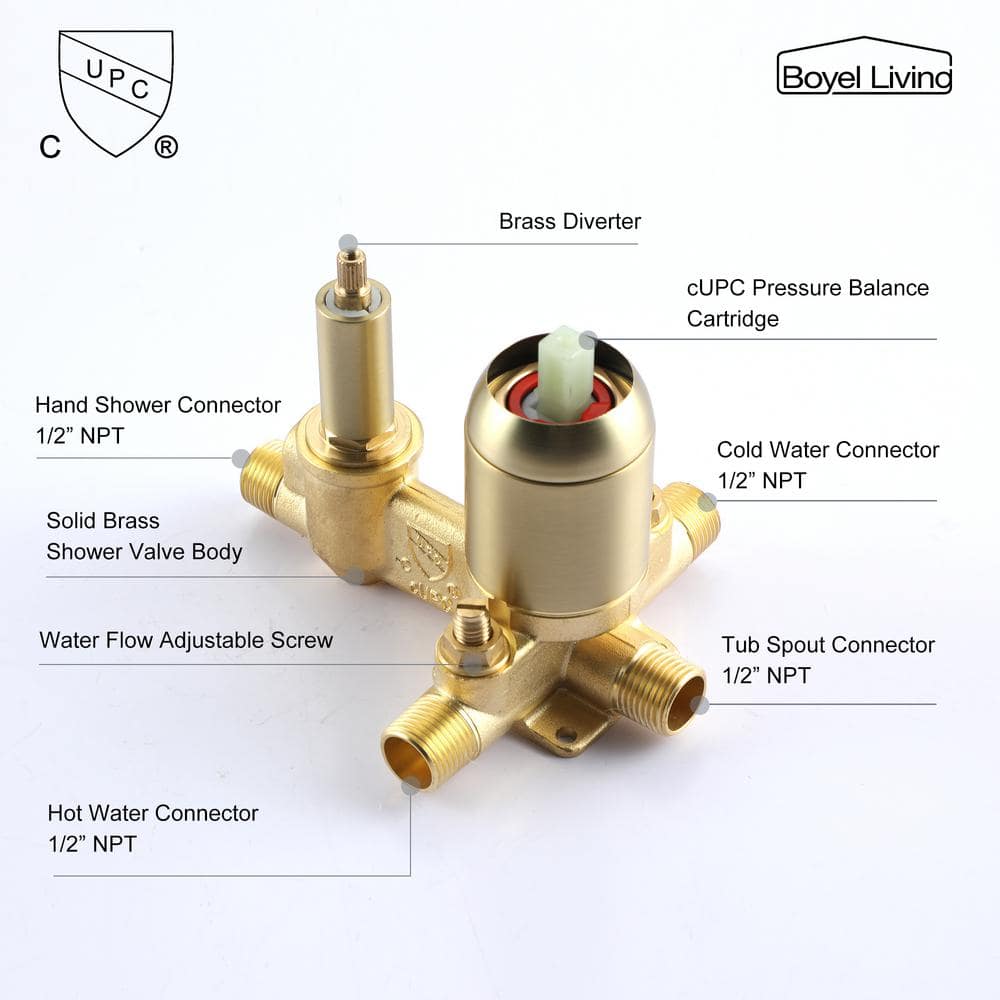 Brushed Gold Wall Mount Roman Tub Faucet with Hand Shower