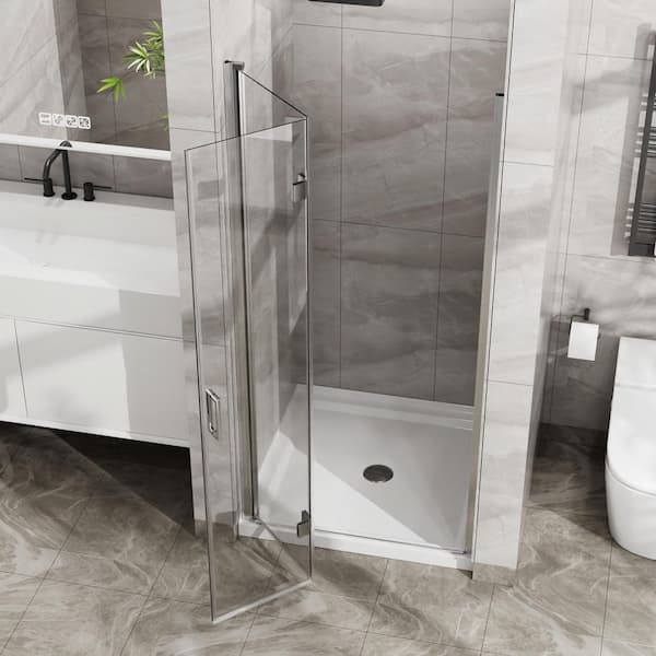 WELLFOR 34 in. W x 72 in. H Bifold Frameless Shower Door with Tempered Clear Glass in Chrome