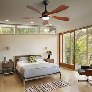52 in. Indoor/Outdoor 5 Blades Black Downrod Ceiling Fan with Led Lights and 6 Speed DC Remote-Morden, Farmhouse