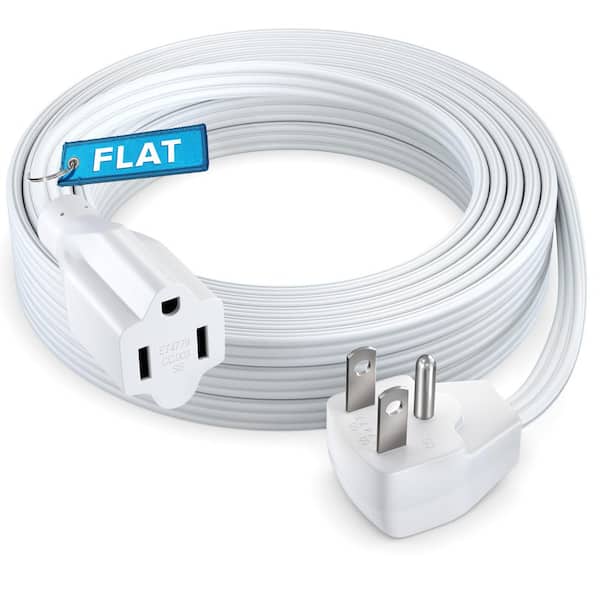 15 ft. 14/3 Medium/Heavy Duty Indoor Extension Cord Flat Plug Flat Wire, 15Amps, White