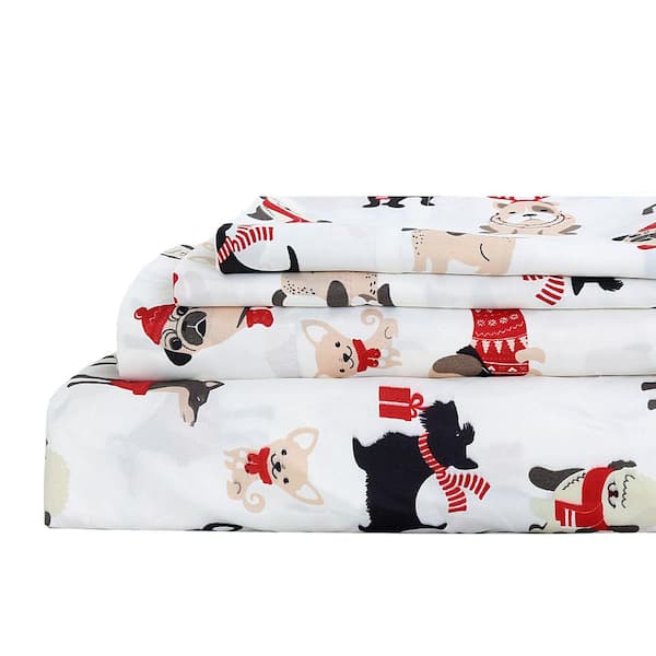 Harper Lane Puppies in Red 3-Piece Microfiber White Twin Sheet Set