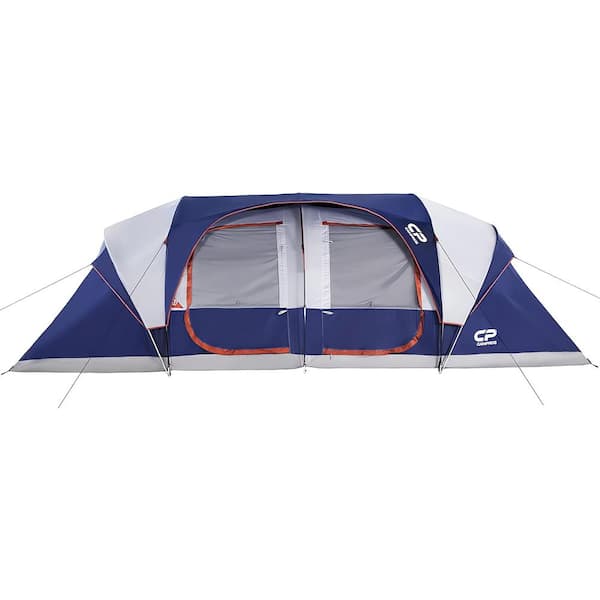 Unbranded Blue 9/12 Person Camping Tents, Weather Resistant Family Tent, 6 Large Mesh Windows, Double Layer, Divided Curtain