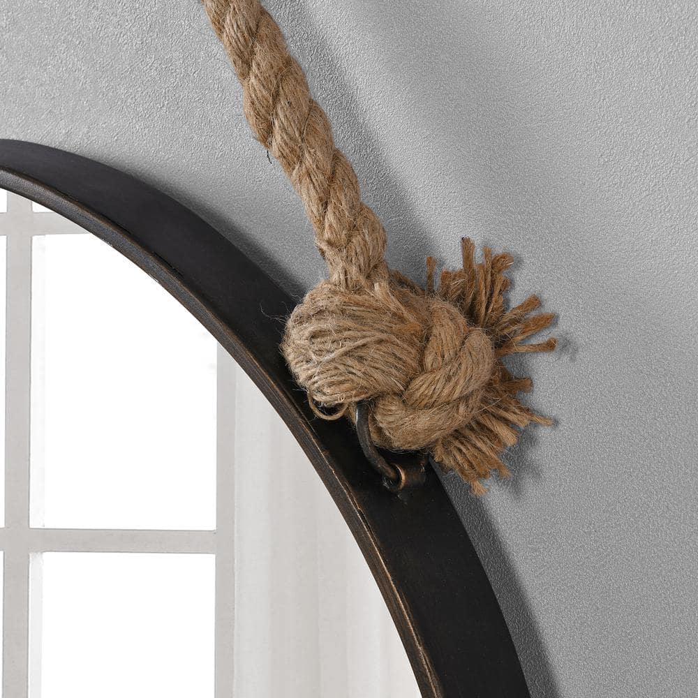Bronze Round Wall Mirror with Rope Hanger
