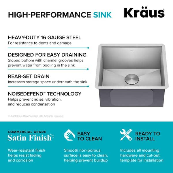 Kraus 21 Kore Undermount Workstation Stainless Steel Single Bowl Kitchen Sink with Accessories - 16 Gauge | KWU111-21