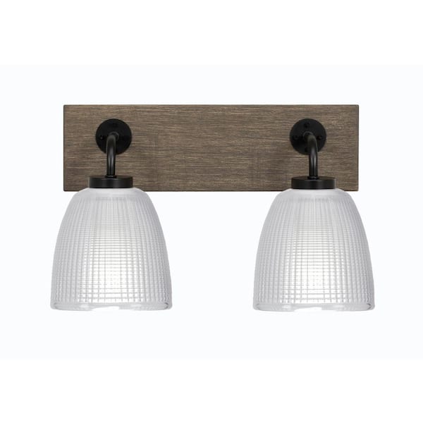 Unbranded Kirby 16 in. 2-Light Matte Black and Painted Distressed Wood-look Metal Vanity Light