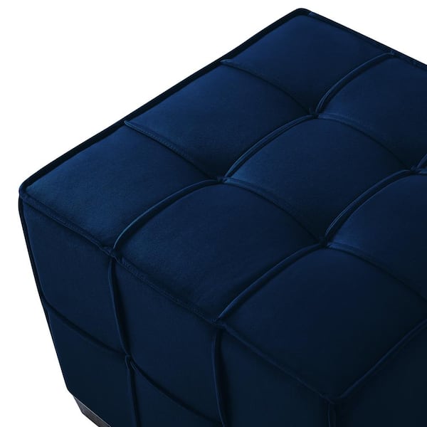 Loft Lyfe Nitudra Navy Upholstered Velvet Tufted Square Cube