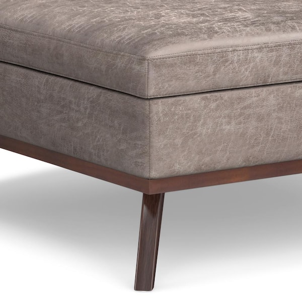 Simpli Home Owen 40 in. Wide Vegan Leather XL Square Coffee Table