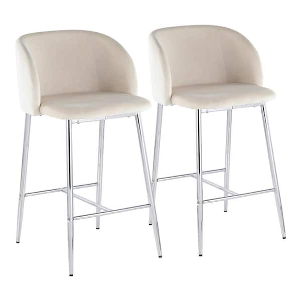 Lumisource Fran 26.5 in. Cream Velvet and Chrome Metal Counter Height Bar Stool (Set of 2)