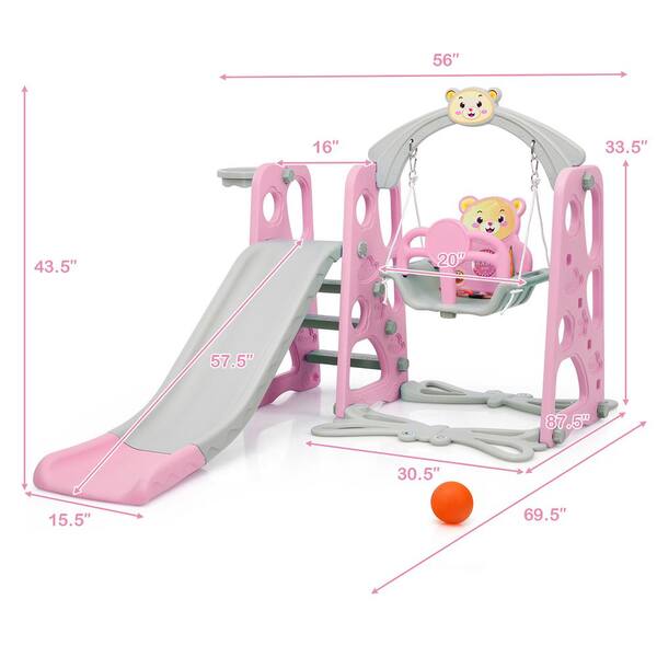 Costway 4-in-1 Toddler Climber and Swing Set with Basketball Hoop and Ball  Pink TY327417PI - The Home Depot
