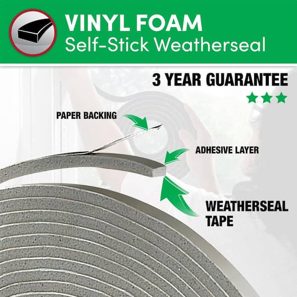 Grey Polyurethane Foam Tape Weatherstrip (1/4 Thick x 3/8 Wide x 17' L)