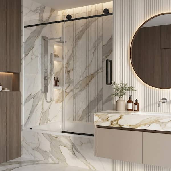 VIGO Elan 56 to 60 in. W x 66 in. H Frameless Sliding Tub Door