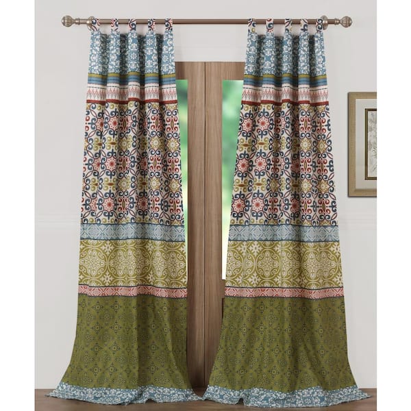 Unbranded Multi Colored Geometric Tab Top Sheer Curtain - 42 in. W x 84 in. L