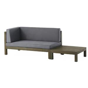 Kaena Gray 2-Piece Wood Left-Armed Outdoor Patio Conversation Set with Dark Gray Cushions