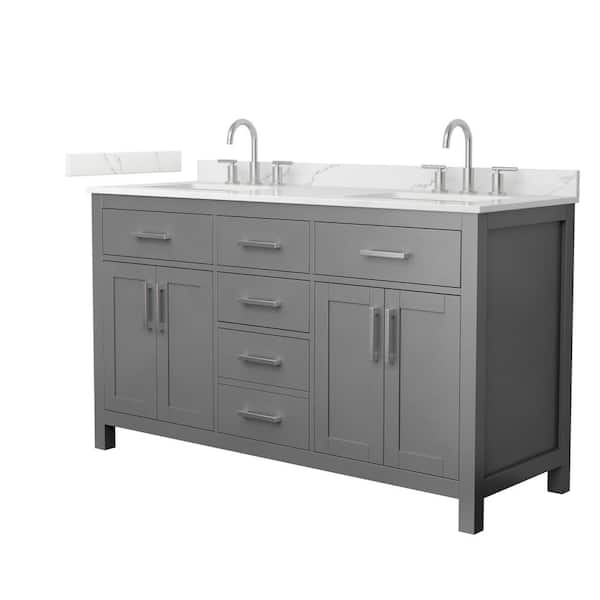 Beckett 60 in. Double Freestanding Dark Gray Bath Vanity with Giotto Quartz Top (Assembled)