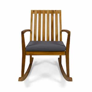 Colmena Teak Brown Acacia Wood Outdoor Rocking Chair with Dark Grey Cushion