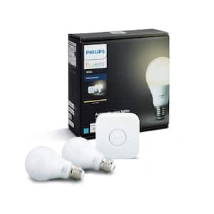 60-Watt Equivalent A19 Dimmable Hue White Smart Wireless Soft White LED Light Bulb Starter Kit