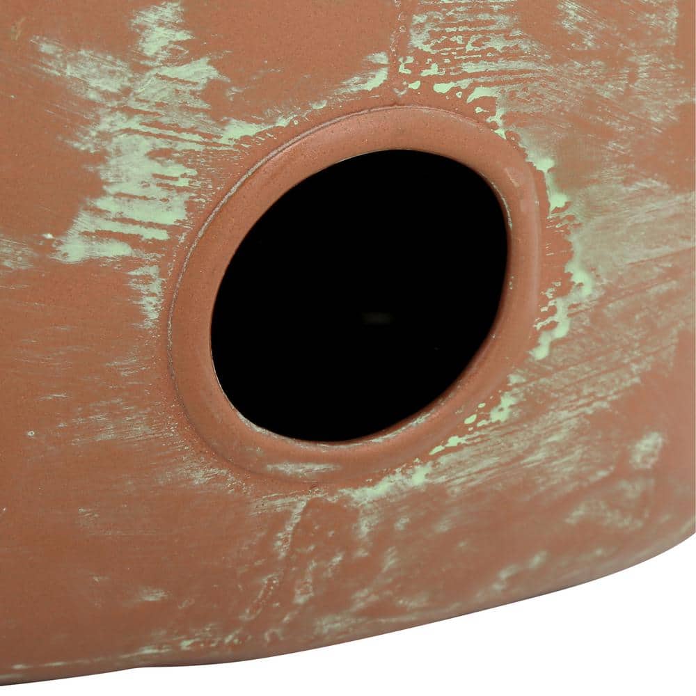 Copper and Green Patina Embossed Bird Hose Holder with Lid