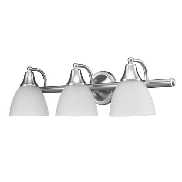 Globe Electric Jayden 3Light Brushed Steel Vanity Light with Frosted