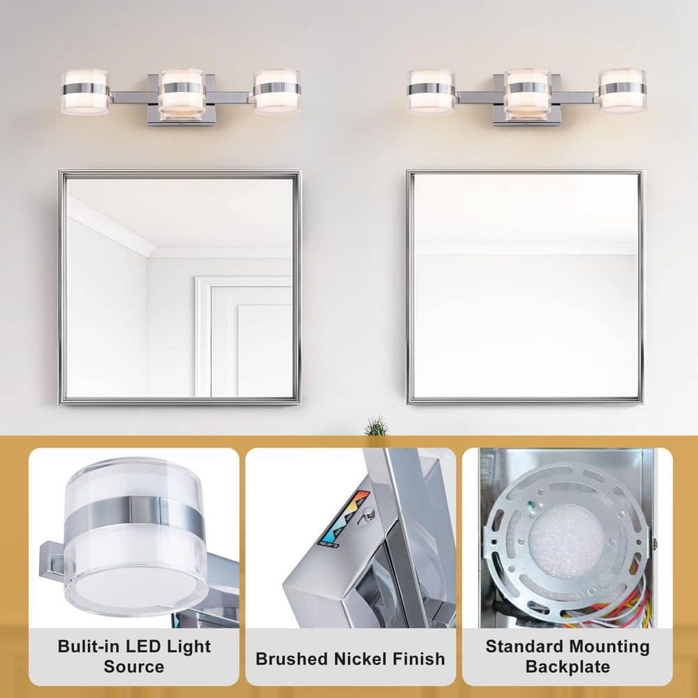 19.7" Chrome Acrylic 3-Light Dimmable Vanity Fixture