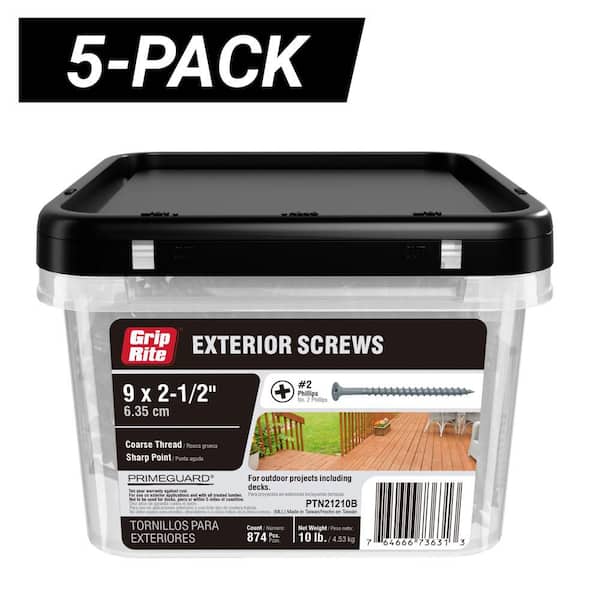 5-Pack #8 x 2-1/2 in. #2 Phillips Bugle Head Coarse Thread Coated Exterior Wood Deck Screws (50 lbs./4300-Piece)