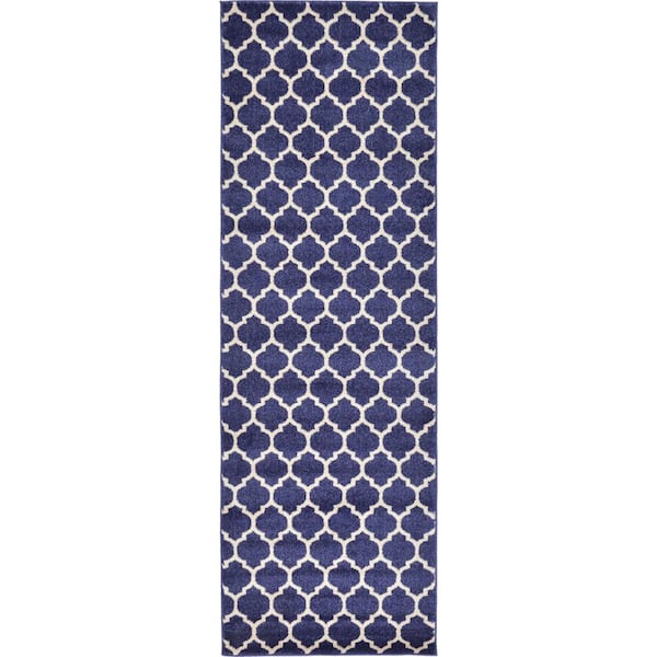 Trellis Collection Area Rug - Philadelphia (2 ft. 7 in. x 8 ft. Runner Dark Blue/Navy Blue)