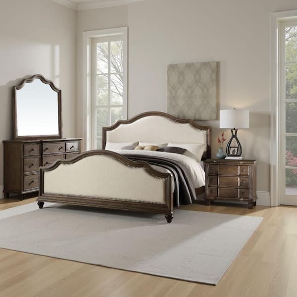 Benjara Bella 4-Piece Oak Brown and White Queen Wood Bedroom Set
