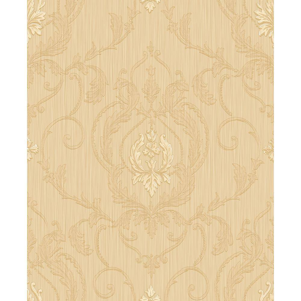 Ornamenta 2-Gold/Cream Intricate Damask Medallion Non-Pasted Vinyl on Paper
