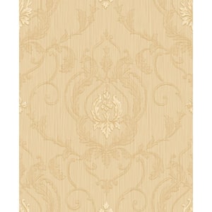 Ornamenta 2-Gold/Cream Intricate Damask Medallion Non-Pasted Vinyl on Paper Material Wallpaper Roll (Covers 57.75 sq.ft)