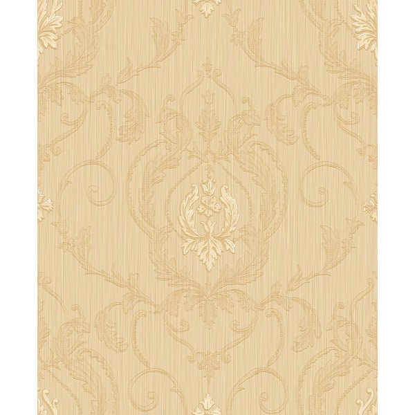 Unbranded Ornamenta 2-Gold/Cream Intricate Damask Medallion Non-Pasted Vinyl on Paper Material Wallpaper Roll (Covers 57.75 sq.ft)