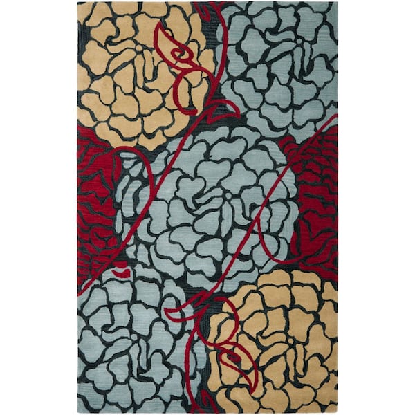 Wyndham 6 ft. x 9 ft. Charcoal/Red Oversized Floral Area Rug
