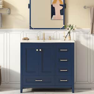 18 in. W x 36 in. D x 34 in. H 1 Sink Freestanding Bath Vanity in Blue with White Resin Top and 4-Drawers