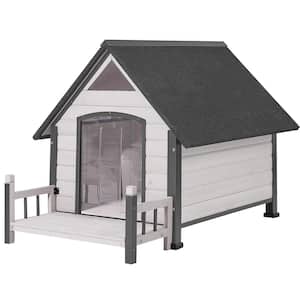 Outdoor Dog House with Porch: Strong Iron Frame - Off-White