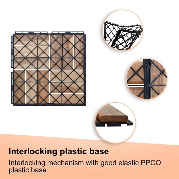 Siavonce 20-piece Interlocking Deck Tiles Checker Pattern, 12 in. x 12 in. Square Yellow Acacia Hardwood Outdoor Flooring