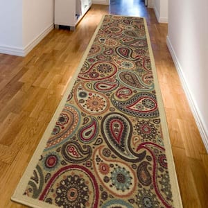 Ottohome Collection Non-Slip Rubberback Paisley Design 3x10 Indoor Runner Rug, 2 ft. 7 in. x 9 ft. 10 in., Camel