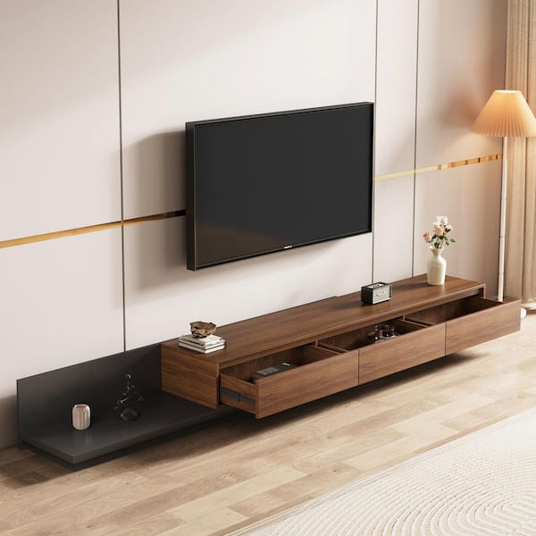 78.7 in. Retractable Mid-Century Modern Style TV Cabinet with 3 Drawers, Accommodating Up to a 78 in. TV