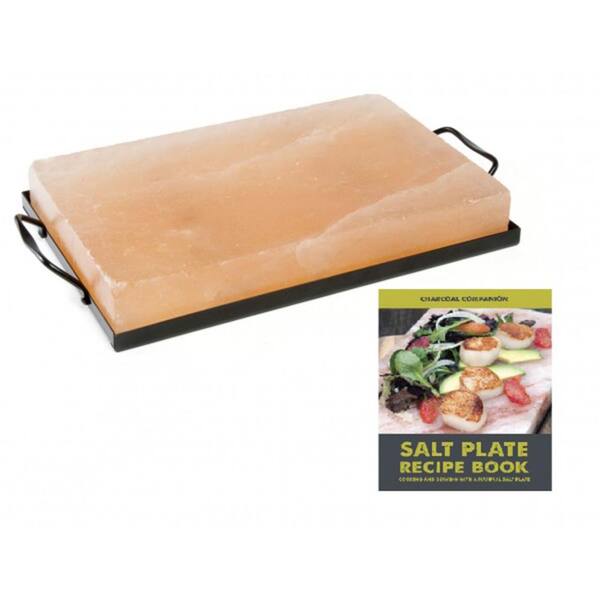 Charcoal Companion 12 in. x 8 in. Himalayan Salt Plate, Holder and Recipe Book Set