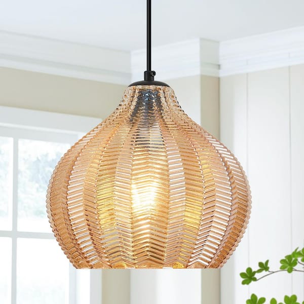 ZHLWIN Home Lighting 60W 1-Light 9.25 in. Amber Glass Pendant
