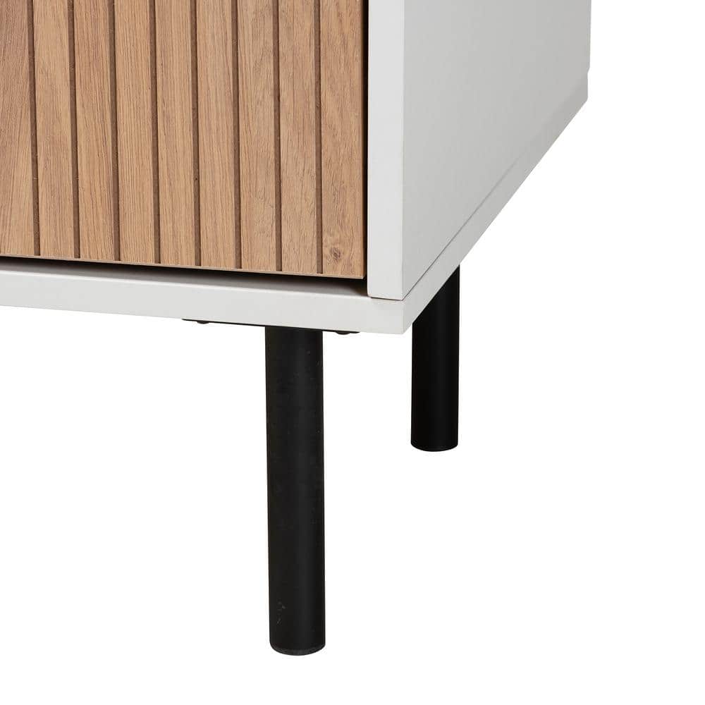 Karima Mid-Century Modern White and Natural Brown Wood Chest of Drawers