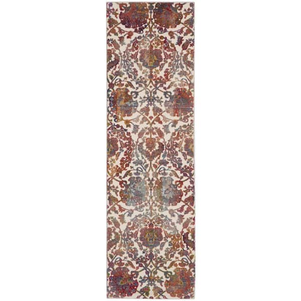 Nourison Global Vintage White/Multi 2 ft. x 6 ft. All-Over Design Transitional Runner Area Rug
