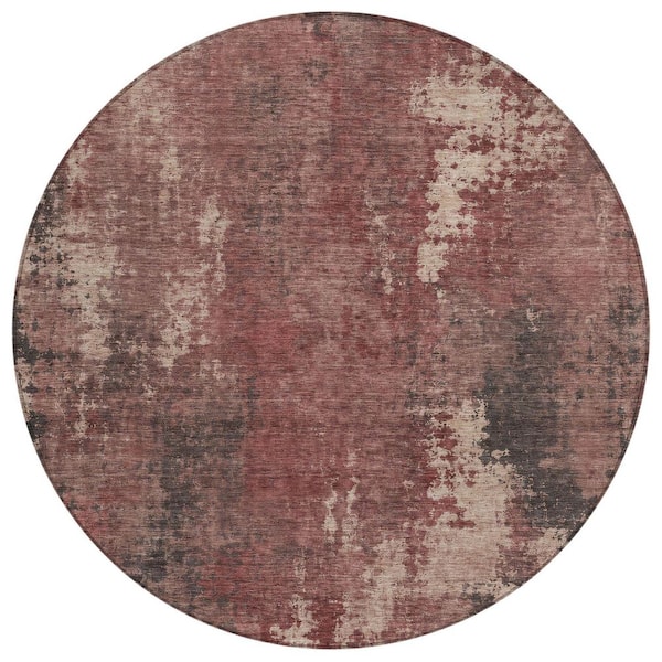 Chantille Machine Washable Indoor/Outdoor Abstract ACN3135 Garnet 8 ft. x 8 ft. Round Rug