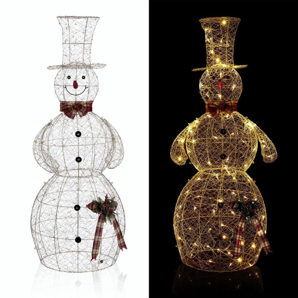 Alpine 71 in. Gold Wire Holiday Decor Snowman with Warm White LED ...