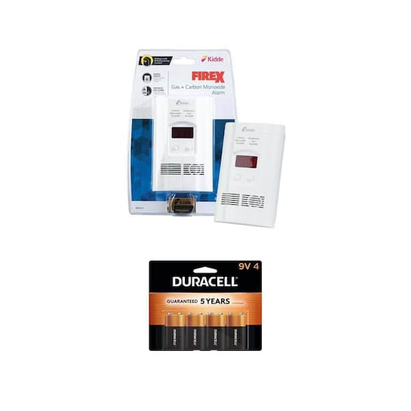 Firex Explosive Gas and Carbon Monoxide Detector with 9V Battery Backup 21029623 and 9-Volt Alkaline Batteries (4-Pack)