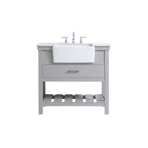 Simply Living 36 in. W x 22 in. D x 34.125 in. H Bath Vanity in Grey with Carrara White Marble Top