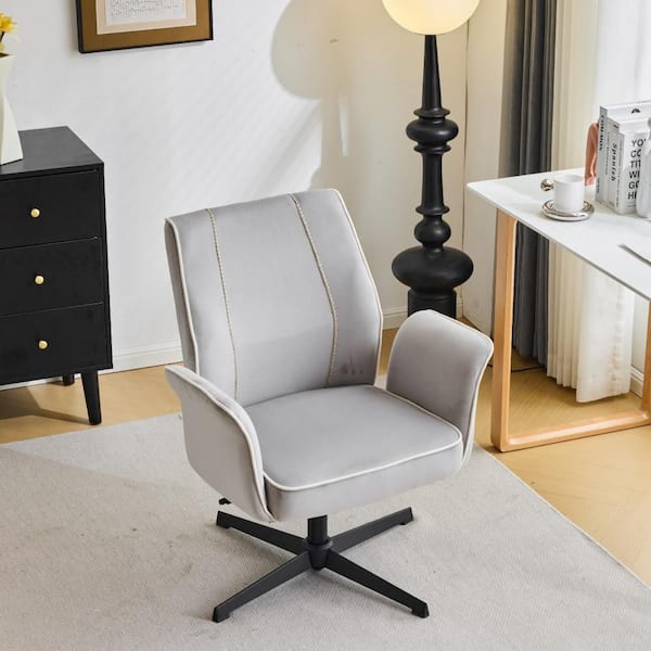 Winado Velvet Fabric Swivel Adjustable Height Task Chair in Gray with Spread Arms