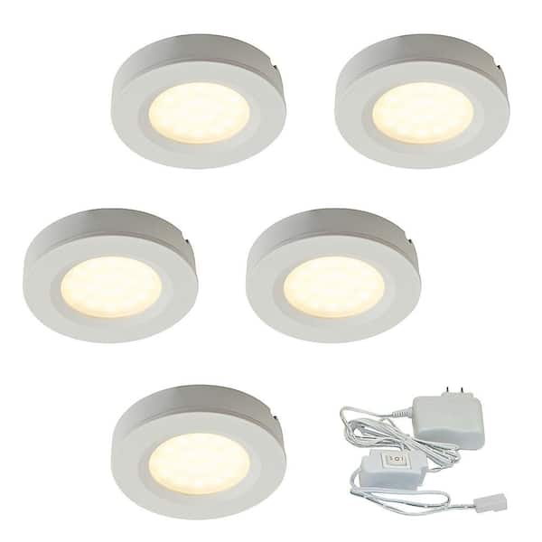3 in. Warm Light New Construction and Remodel Recessed Integrated LED Kit 12-Volt Plastic Pucks - White (5- Pack) 3000k