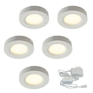 3 in. Warm Light New Construction and Remodel Recessed Integrated LED Kit 12-Volt Plastic Pucks - White (5- Pack) 3000k