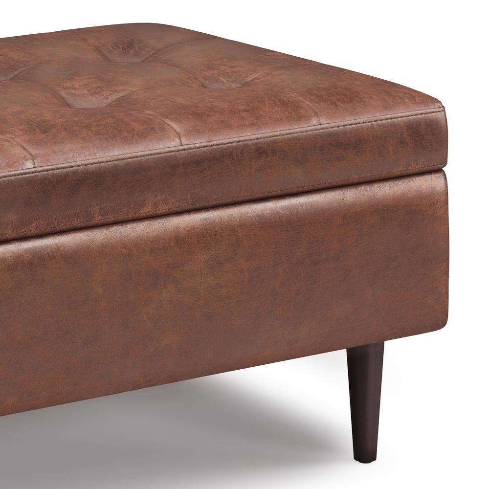 Shay Distressed Saddle Brown Mid Century Modern Storage Ottoman