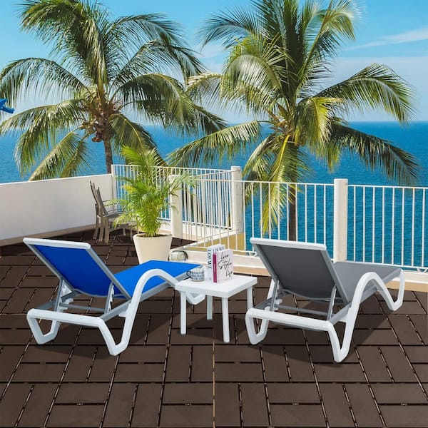 GOGEXX 12in.W x12in.L Outdoor Patio Square Slat Plastic PVC Interlocking Composite Flooring Deck Tiles (Pack of 9Tiles)in Brown