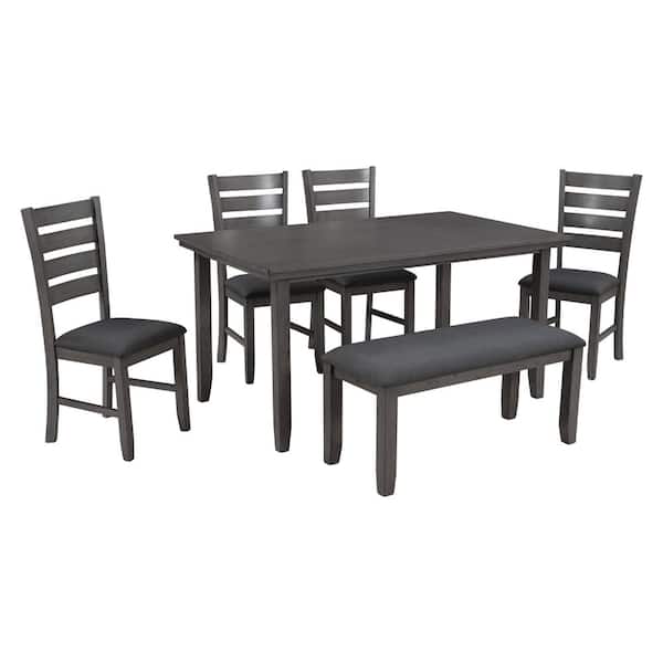 Polibi 6-Piece Rustic Gray Wood Top Dining Room Set Seats 5